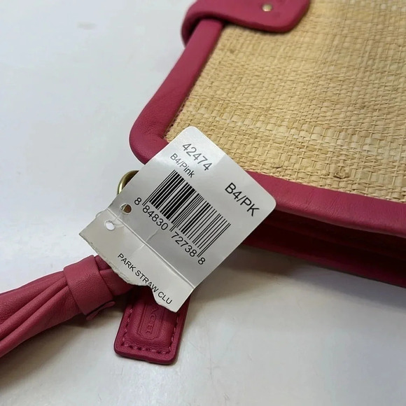 Coach Park Straw Clutch Handbag Small Purse Leather Metal Gold Tan Pink New NWT - Picture 9 of 13